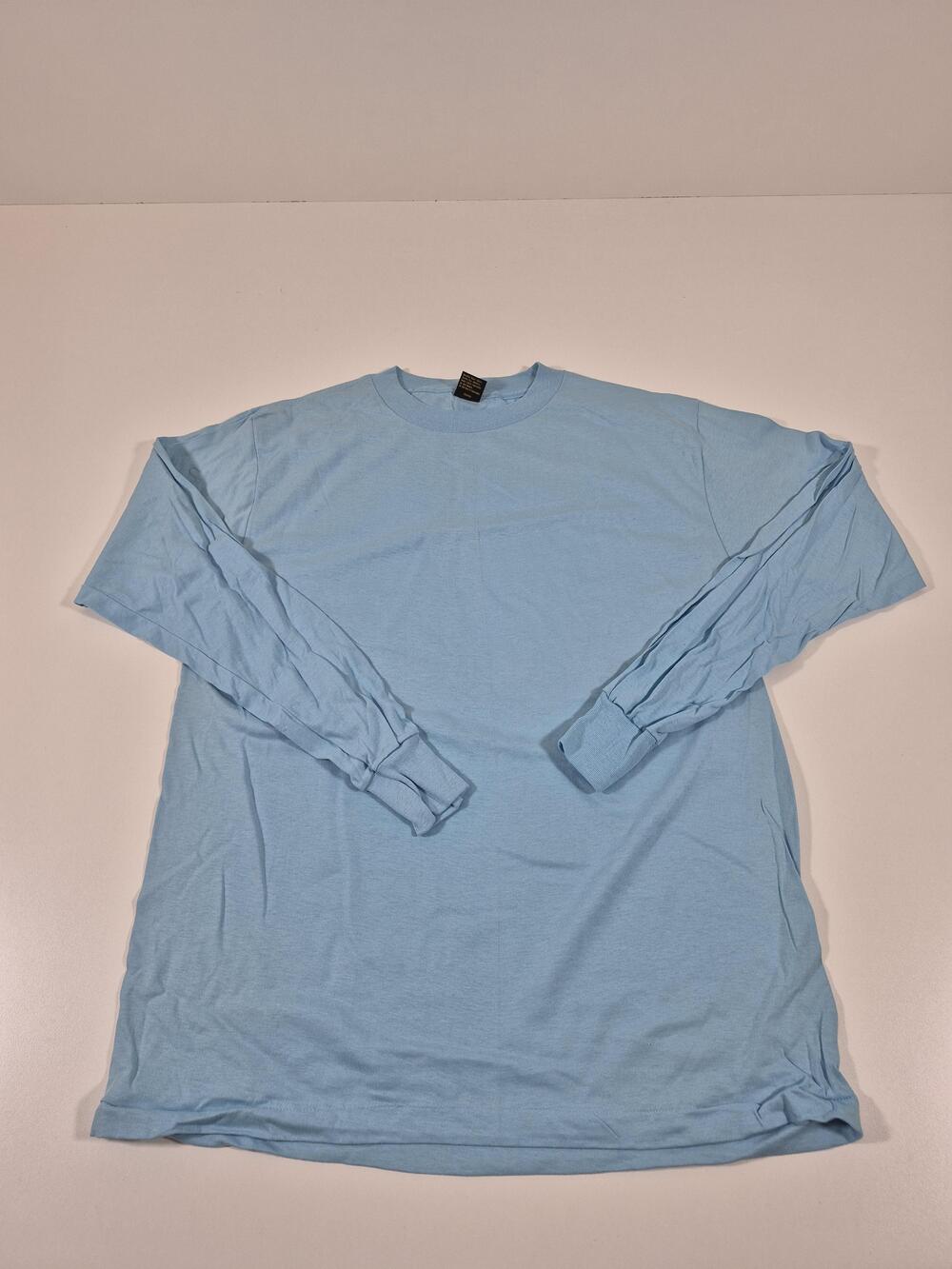 VTG Anvil Shirt Men's XL Blank Blue Long Sleeve Crewneck Cotton Tee Made USA 90s